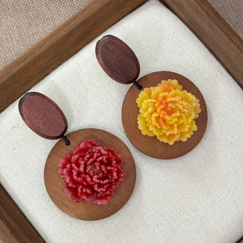 Resin Art Earrings Design - Серьги в национальном стиле с деревянными