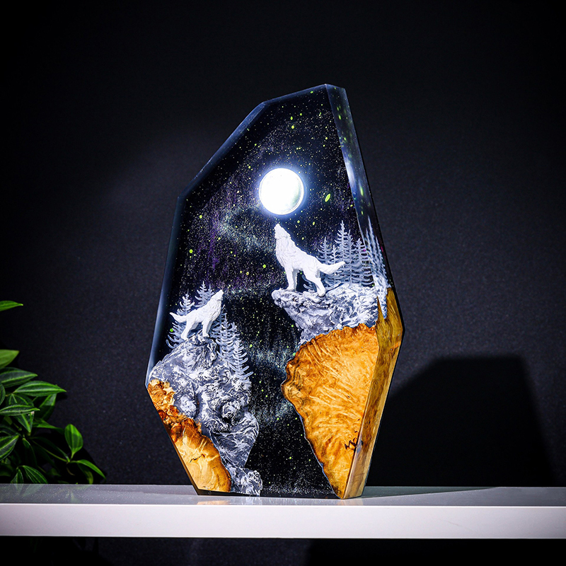 Resin Art Light - Ночник-фигурка из смолы «Природные животные»: Волк,