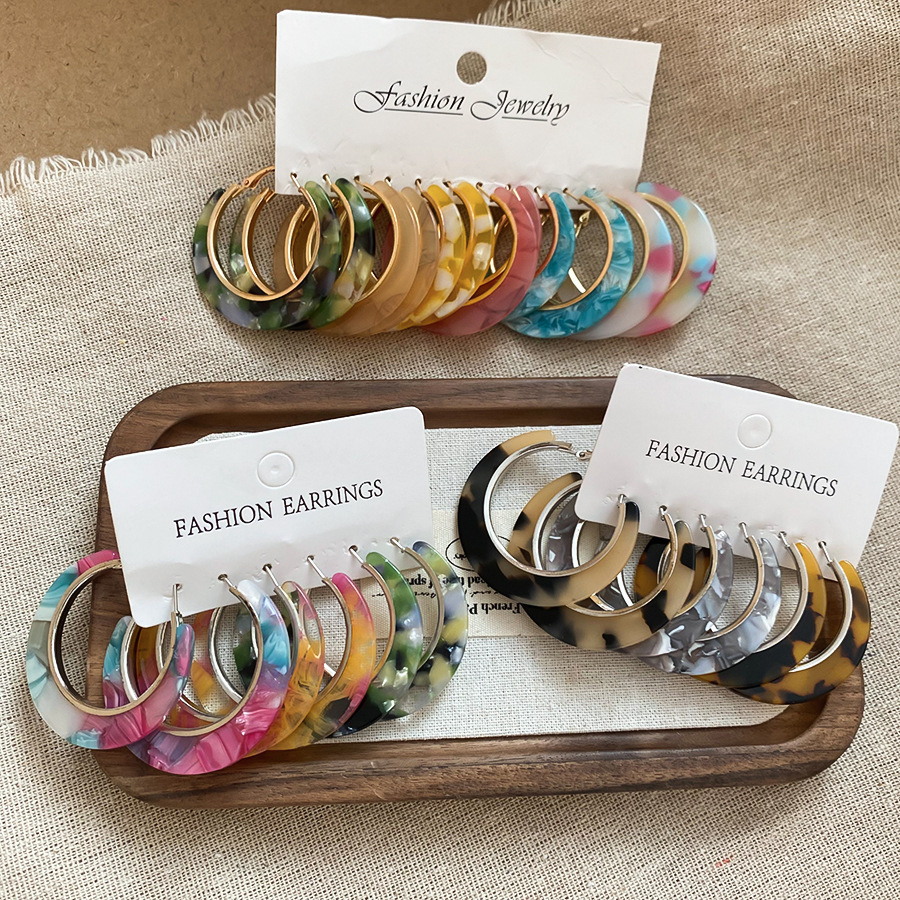 Resin Art Ring - Модные большие круглые акриловые серьги, комплект