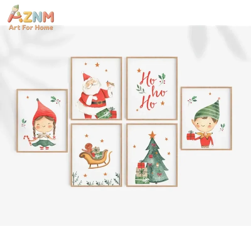 Resin Art Tree - AZNM Акварельный милый рождественский эльф, сани